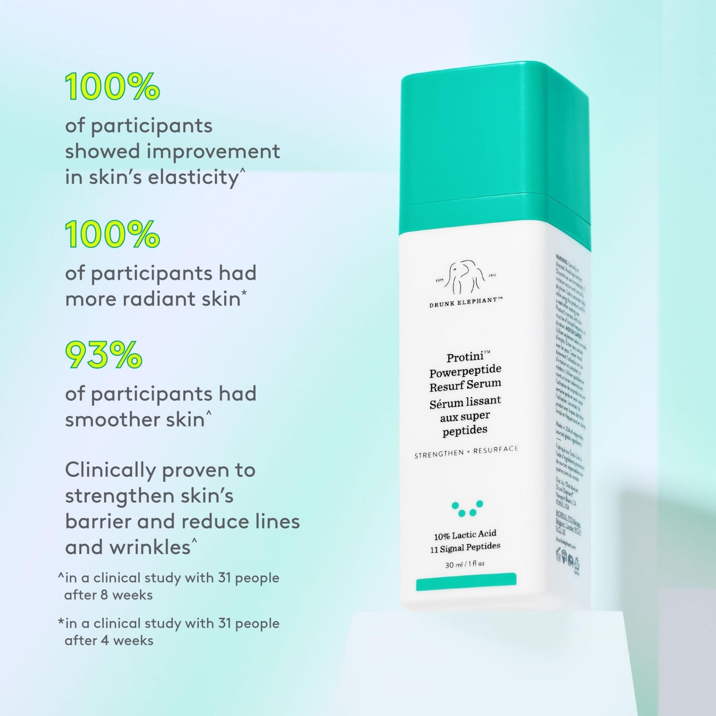 Drunk Elephant Protini Powerpeptide Resurf Serum - 30 ml/1 fl oz - Exfoliating Lactic Acid AHA Serum - Clean Clinical Skincare - Cruelty-Free - Free Beauty & Personal Care Drunk Elephant