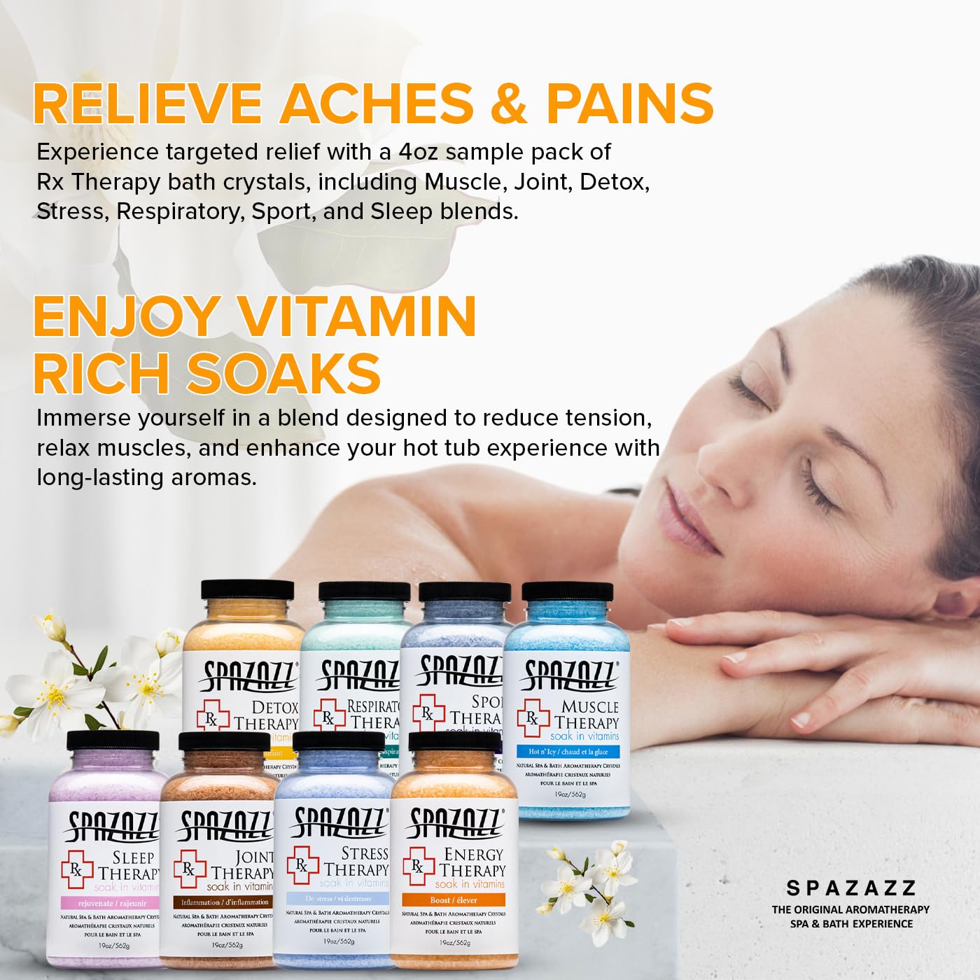 Spazazz RX Therapy Hot Tub Spa and Bath Aromatherapy Salt Crystals - 8 Pack Sample Bundle Includes Muscle - Joint - Detox - Stress - Respiratory Beauty and Personal Care Spazazz