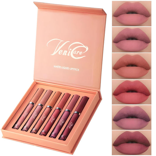 VeniCare 6Pcs Matte Liquid Lipstick Makeup Set, Matte liquid Long-Lasting Wear Non-Stick Cup Not Fade Waterproof Lip Gloss (Set B) Beauty & Personal Care VeniCare