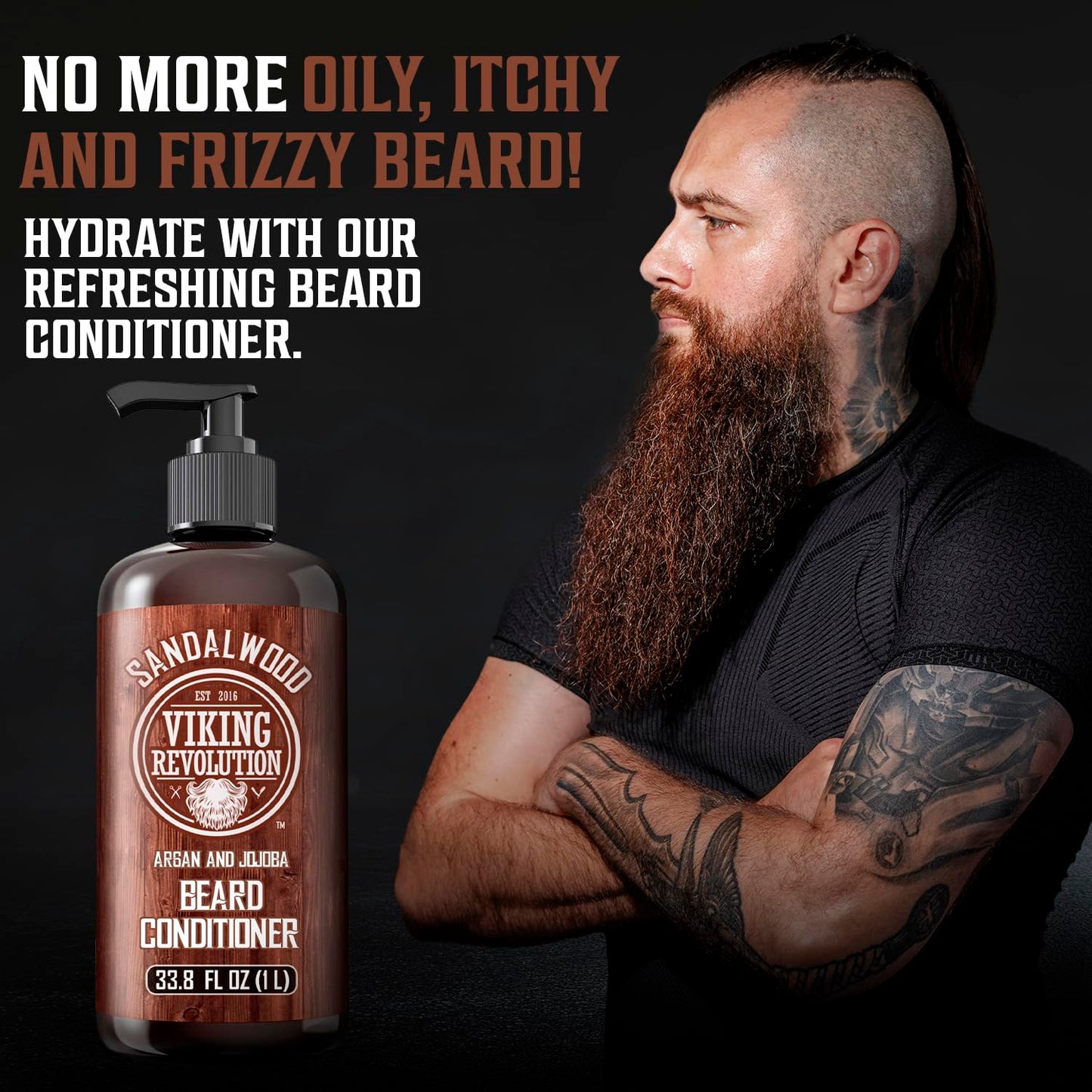 Viking Revolution Sandalwood Beard Conditioner for Men with Argan Oil and Jojoba Oil - Beard Softener and Strengthener Natural Beard Conditioner Beauty & Personal Care Viking Revolution