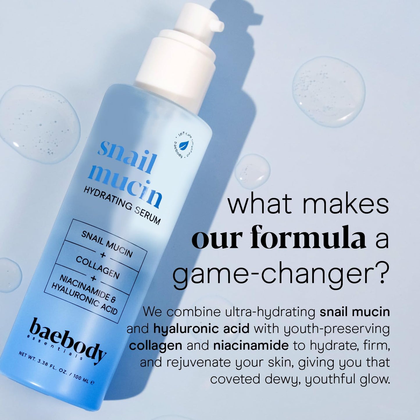 Baebody Snail Mucin Serum Moisturizer - Hydrating Serum for Face with Collagen - Snail Mucin Moisturizer for Youthful Skin - Korean Skin Care Beauty & Personal Care Baebody