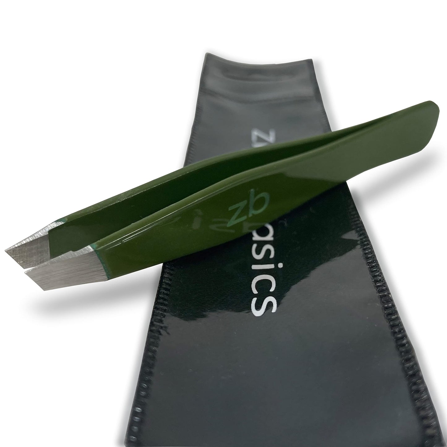 Tweezers - Surgical Grade Stainless Steel - Slant Tip for Expert Eyebrow Shaping and Facial Hair Removal - with Protective Pouch (Army Green) Beauty and Personal Care Zizzili Basics