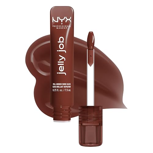 NYX PROFESSIONAL MAKEUP Jelly Job Lip Gloss, Lip Tint Gloss with Full-Bodied, Smoothing, and Hyper-Glossy Shine - Jellybean (Chocolate Brown) Beauty & Personal Care NYX PROFESSIONAL MAKEUP
