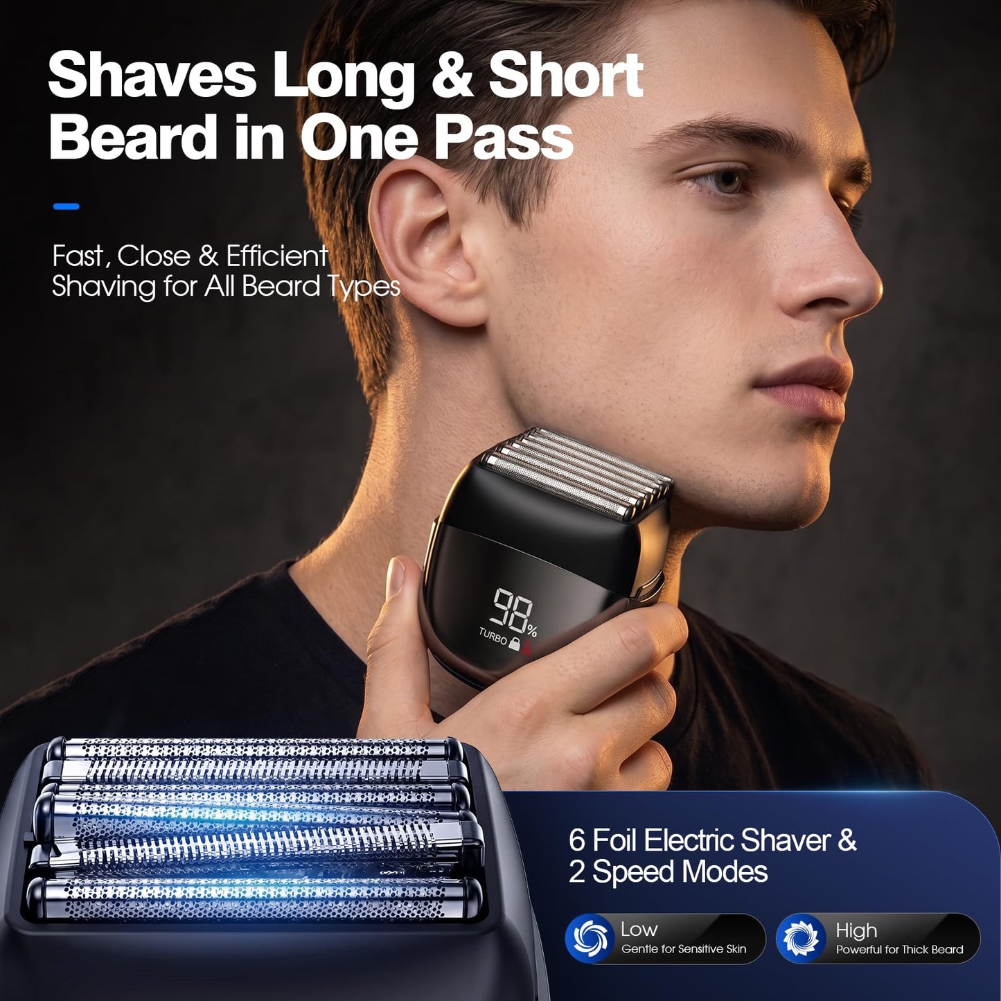Electric Foil Shaver for Men, 0.05mm Ultra-Thin Foil Electric Razor for Coarse Beard, Wet & Dry Cordless Rechargeable Shaver, IPX7 Waterproof Face Beauty and Personal Care FITECHZY