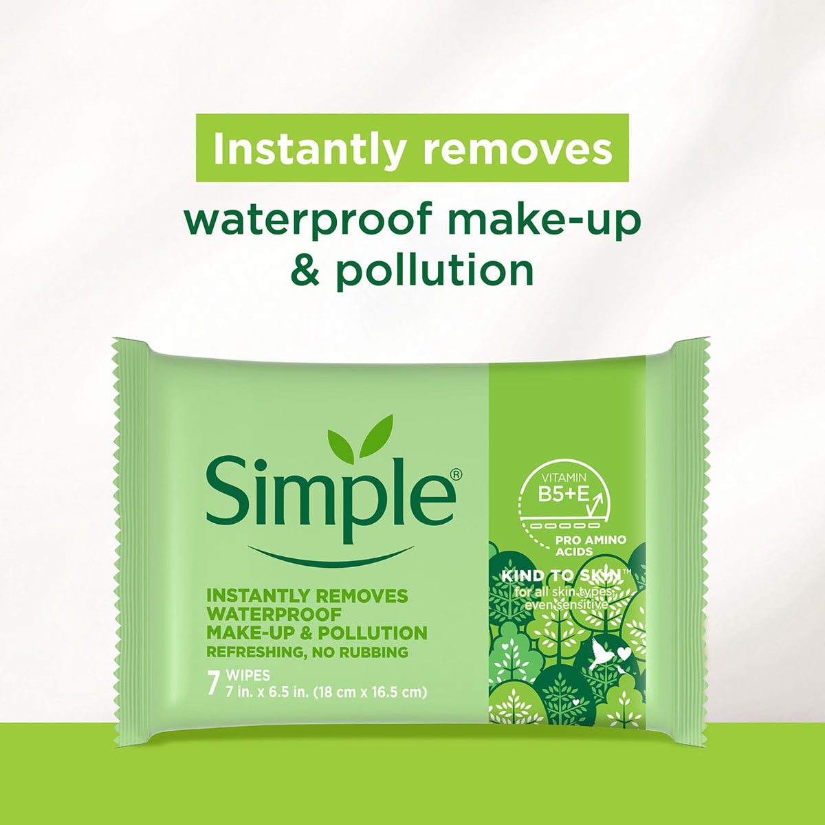 Simple Kind To Skin Cleansing Makeup Remover Wipes - Vegan Facial Cleanser Wipes with Vitamin B5 and E - Removes Waterproof Makeup - 4 pc