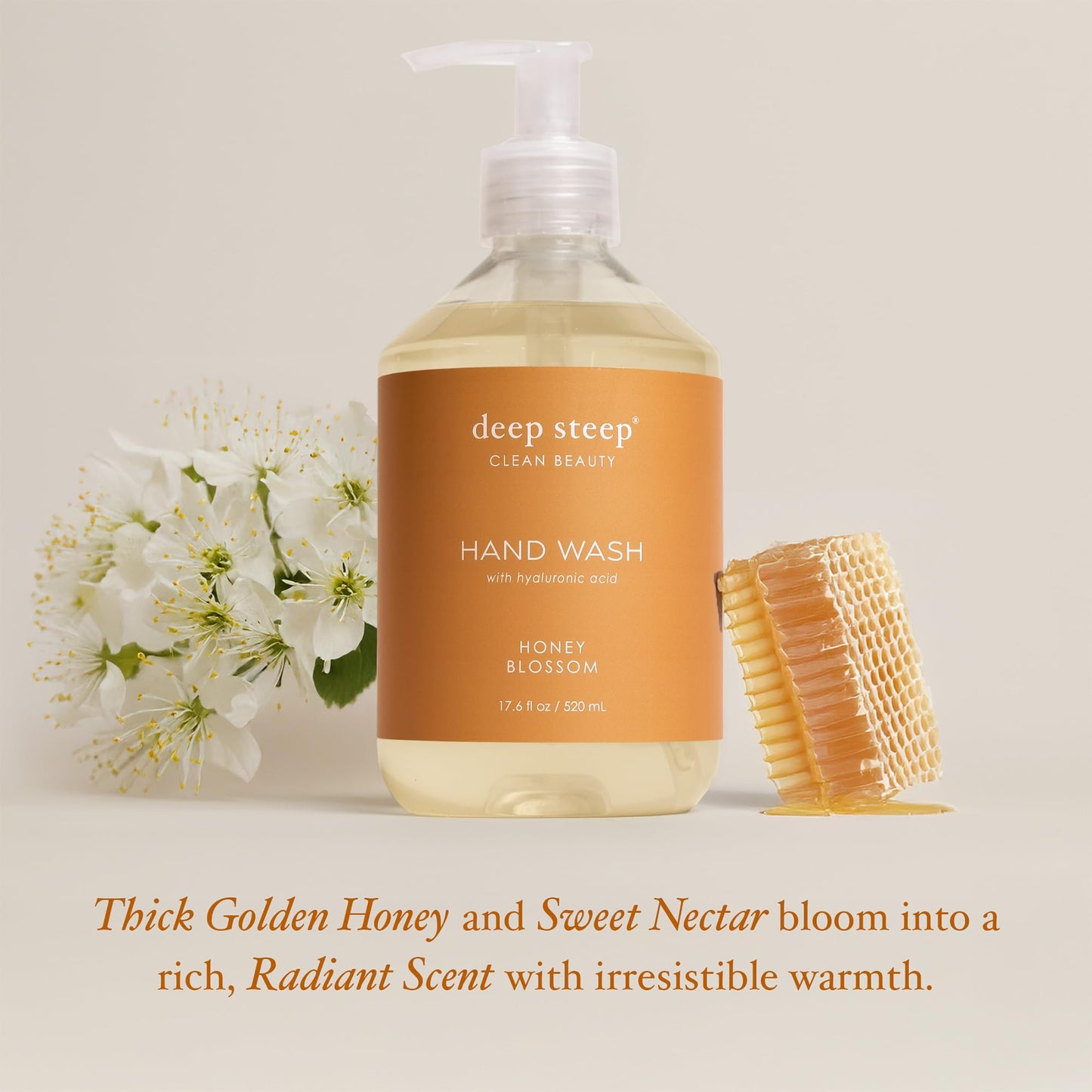 Deep Steep Liquid Hand Wash, Honey Blossom, 17.6 oz - Moisturizing Cleanser with Olive Oil, Aloe Vera, Glycerin & Hyaluronic Acid - Vegan, Clean Beauty & Personal Care Deep Steep