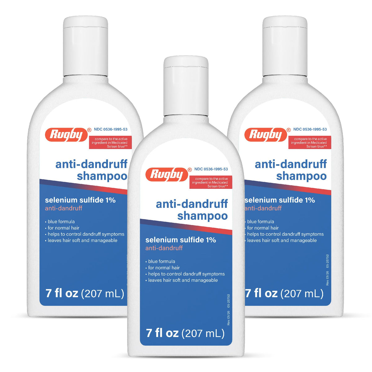 Rugby Selenium Sulfide Anti-Dandruff Shampoo - Blue Formula for Normal Hair - 7 Oz (3-Pack)