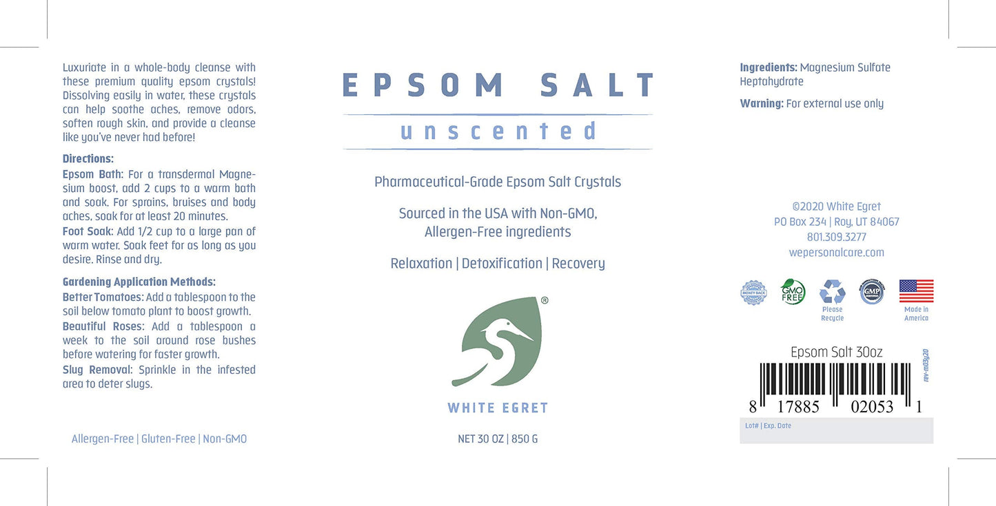 White EGRET Epsom Salt,unscented, 2.5 Pound, 30 oz Beauty and Personal Care White Egret