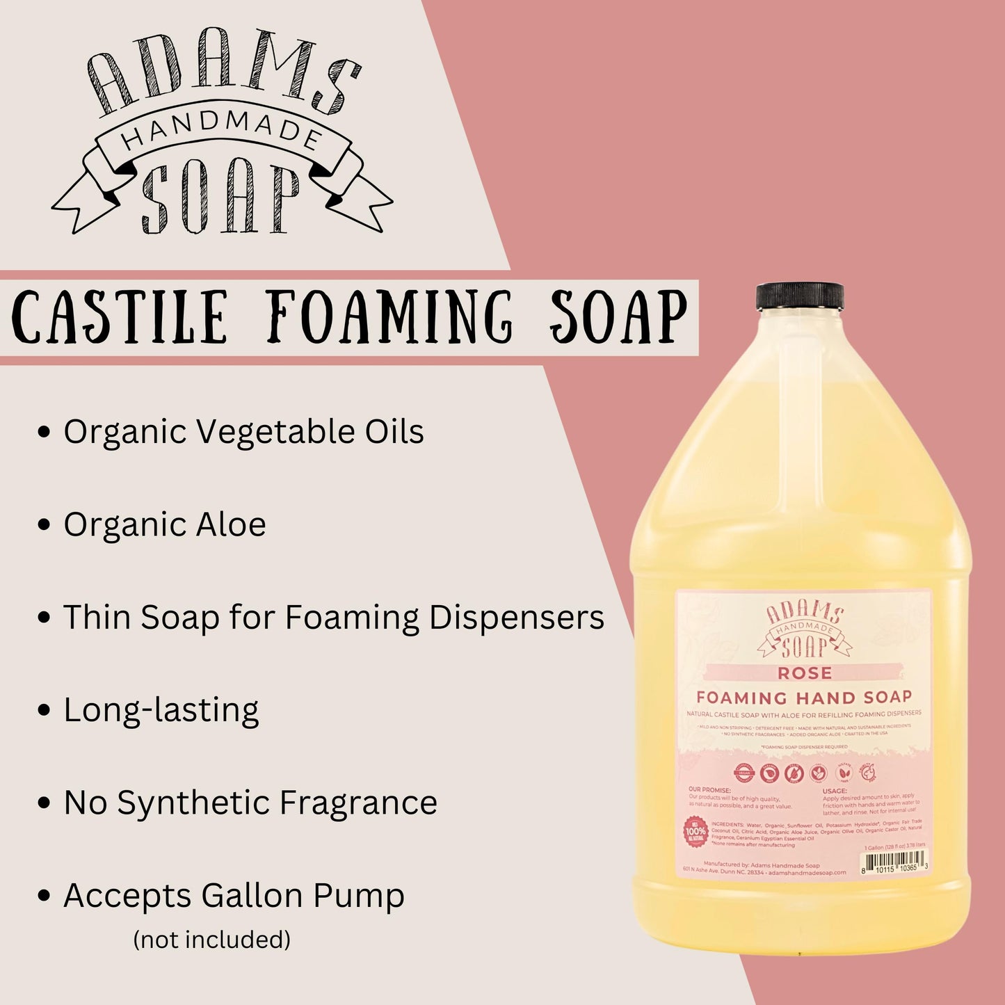 Adams Handmade Soap Liquid Foaming Soap 1 Gal - Rose Beauty & Personal Care Adams Handmade Soap