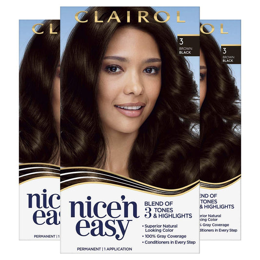Clairol Nice'n Easy Permanent Hair Dye, 3 Brown Black Hair Color, 3 Count Beauty & Personal Care Clairol