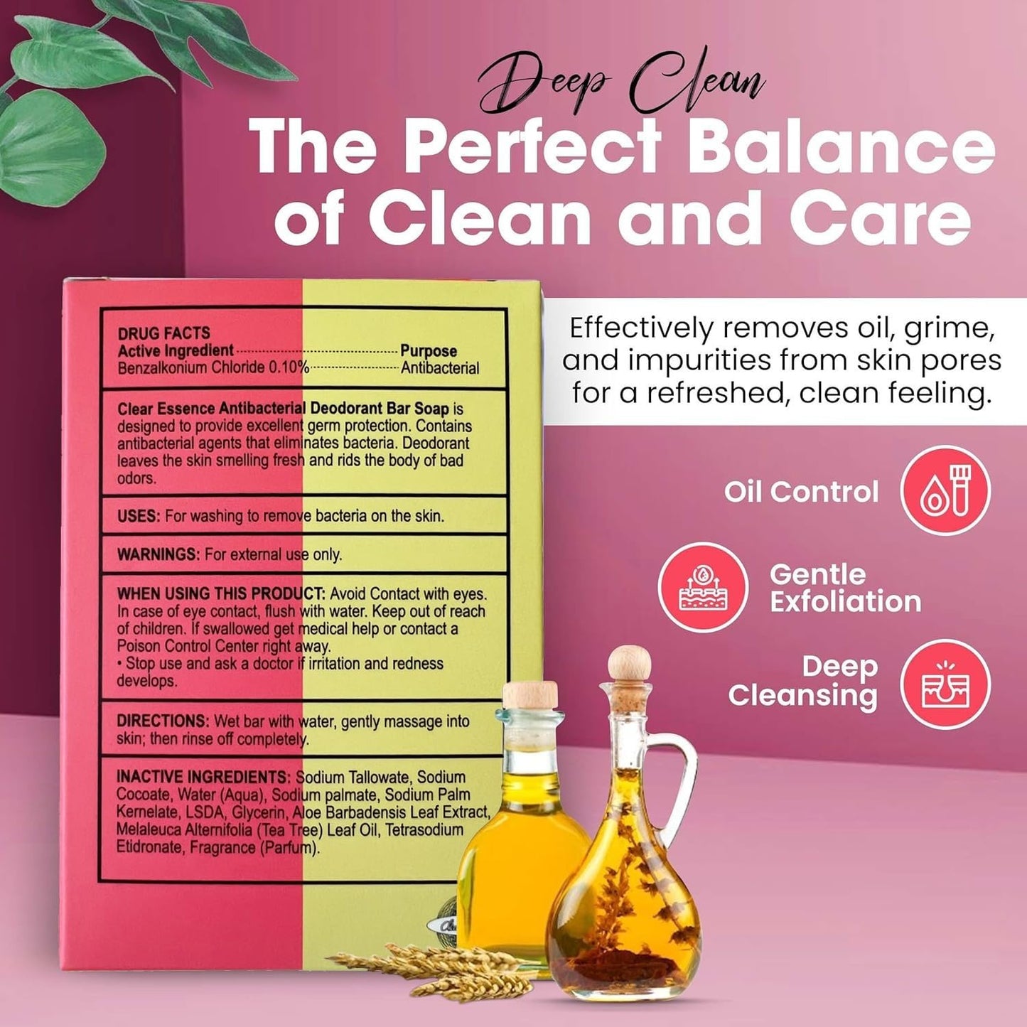 Clear Essence Platinum Antibacterial Bar Soap Unscented - Beauty Soap for Hand Body and Face - Acne Soap Bar - Washes Away Dirt and Oil - Soap for Men Beauty & Personal Care Clear Essence