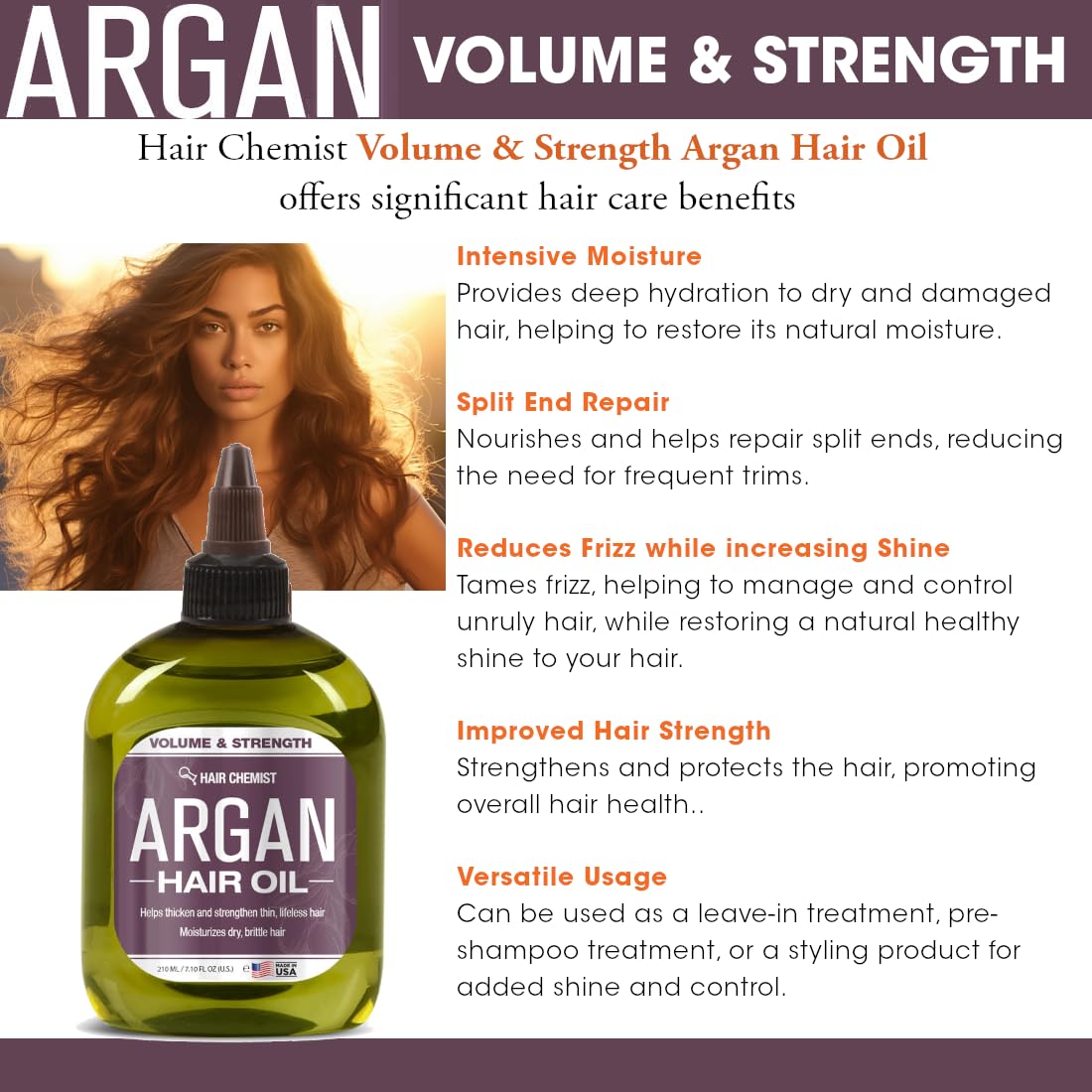 Hair Chemist 99% Natural Volume and Strength Hair Oil - Argan Oil 7.1 oz. Beauty & Personal Care Hair Chemist