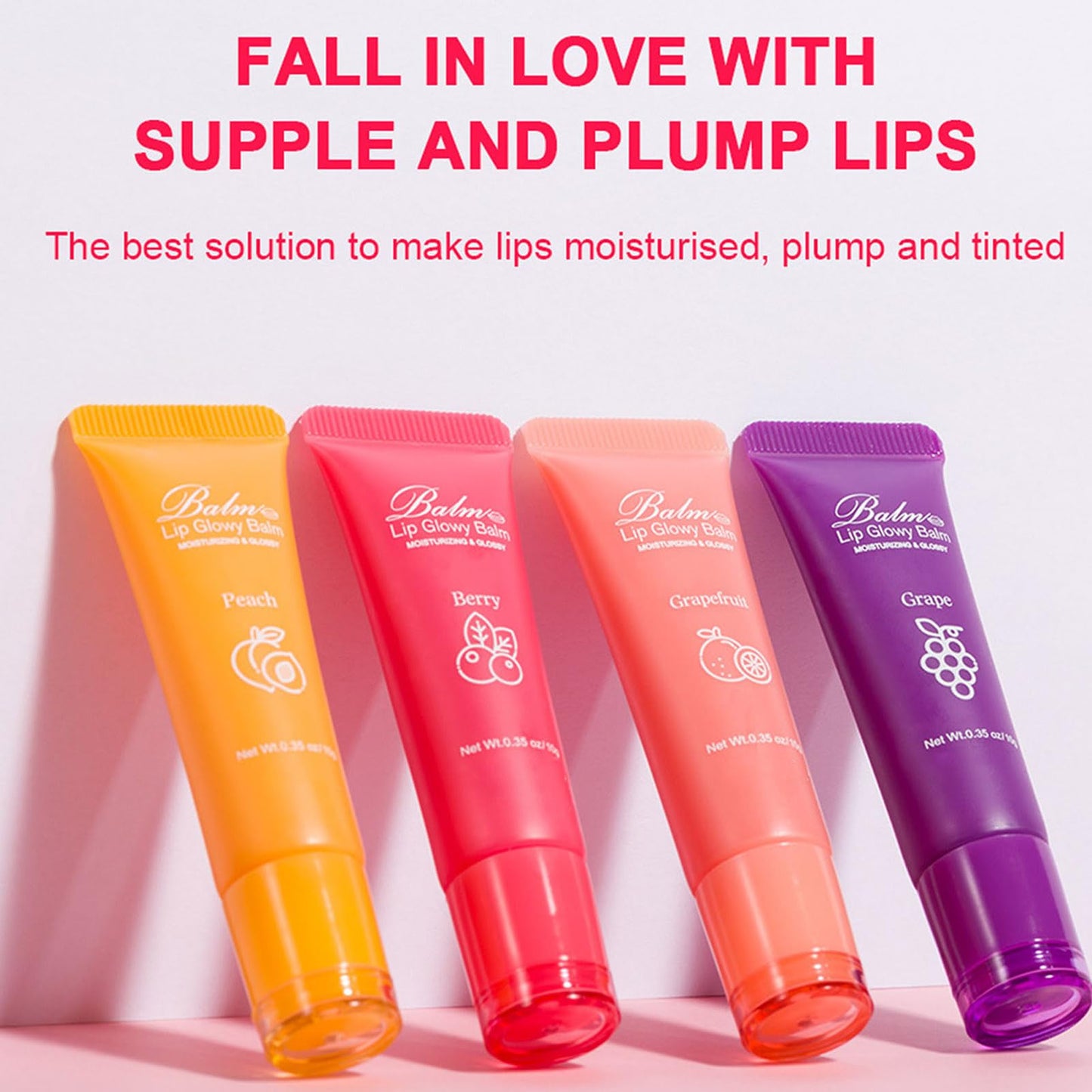 Lip Glowy Balm,4 Pack Fruit Glowy Lip Balm,Vitamin E Lip Glowy Balm Set Reduce Lip Lines, Enhance Lip Color,Moisturizing & Plump Quickly Replenishing Beauty and Personal Care Grospe
