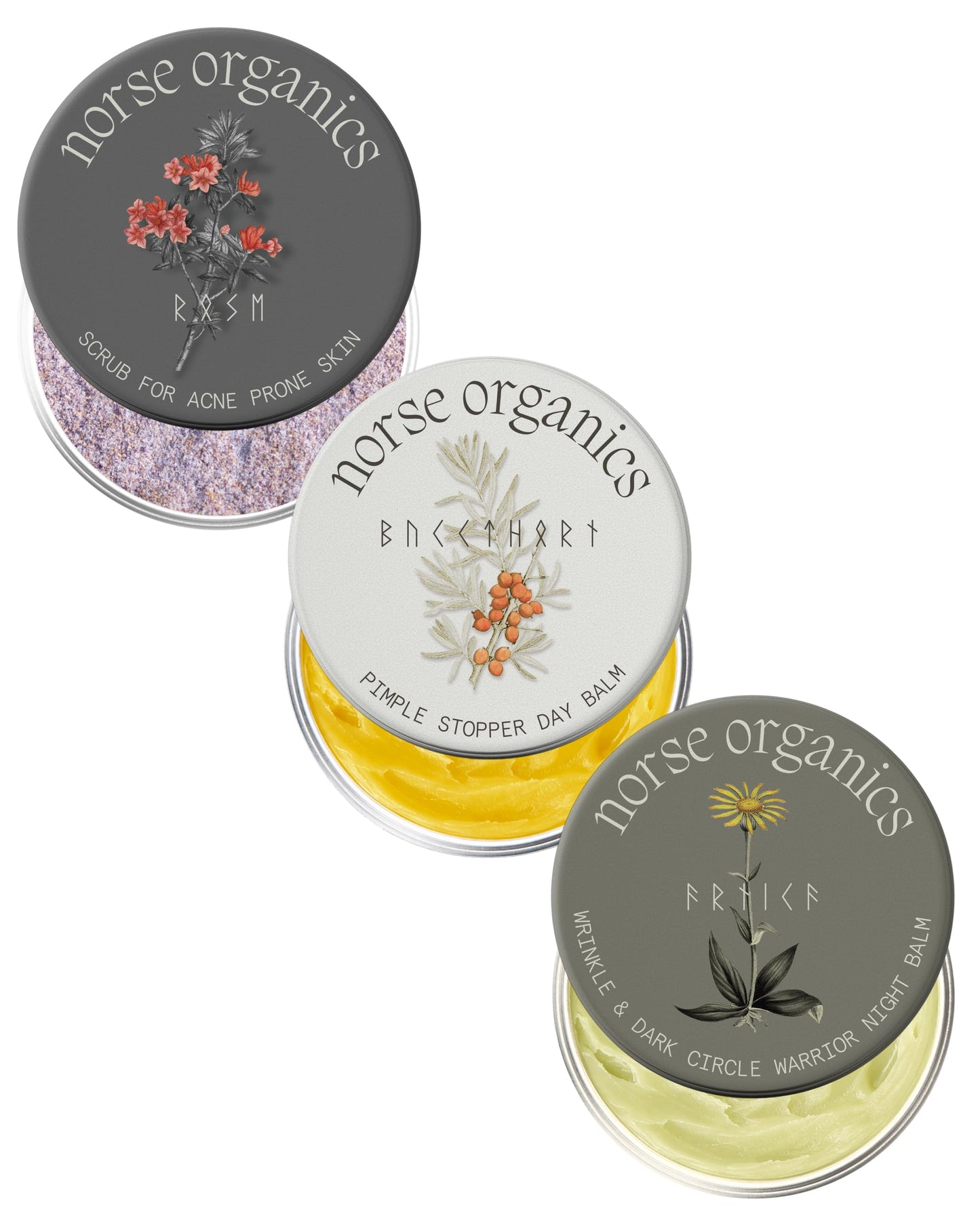 Norse Organics | Anti Age & Glow Ritual | 3 Step System Wrinkle Warrior Day Balm Face Scrub | Wild Arnica Pomegranate Arctic Herbs | Natural Skincare Beauty & Personal Care Norse Organics
