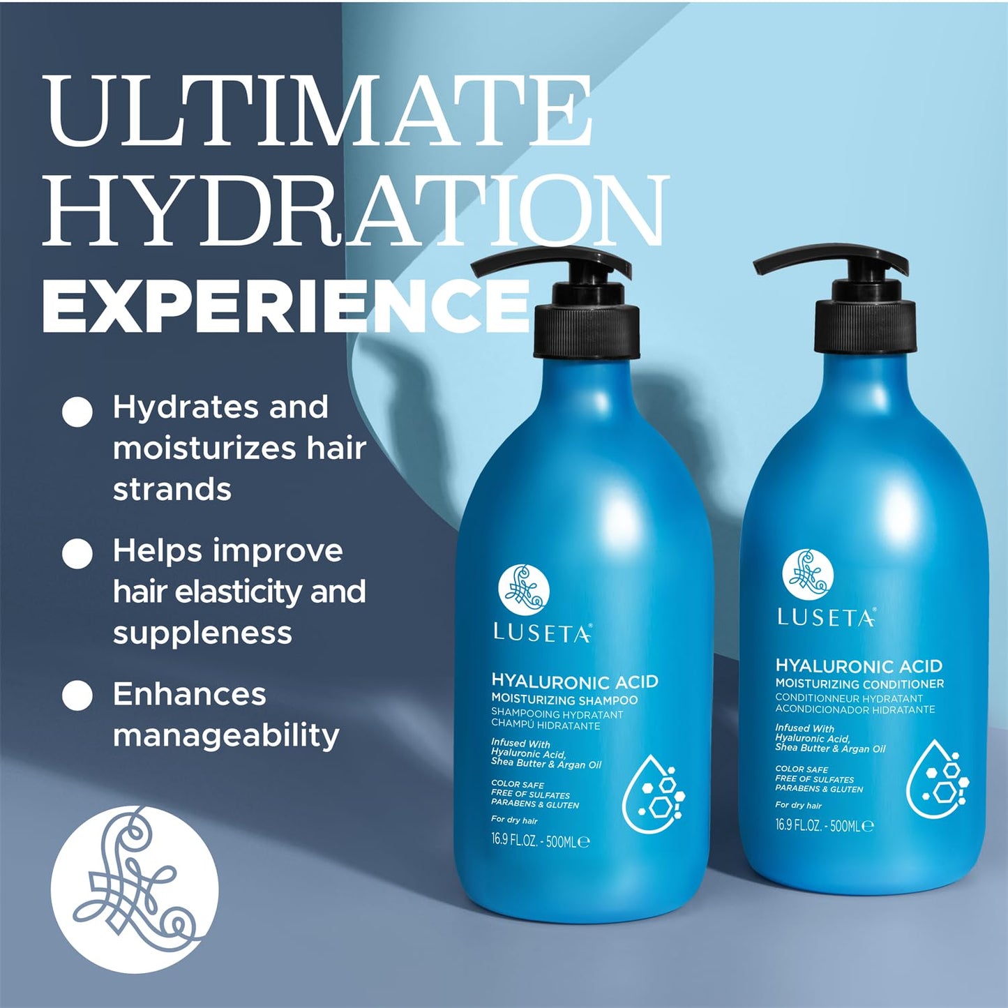 Luseta Deep Hydrating Hyaluronic Acid Shampoo and Conditioner Set for Dry Damaged Hair - Sulfate Free Moisturizing Hair Care with Shea Butter Beauty & Personal Care L LUSETA