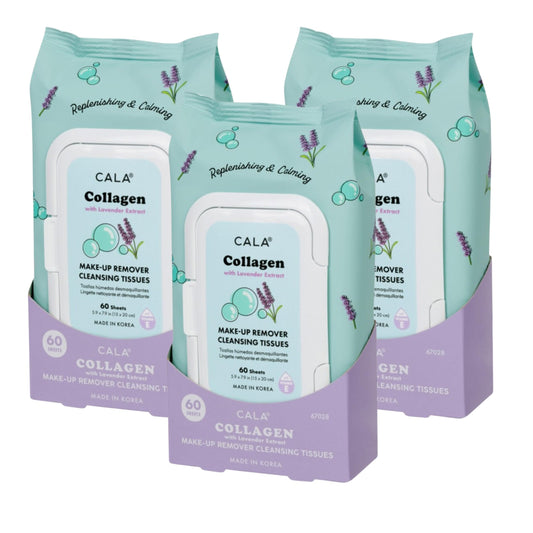 CALA Makeup Remover Cleansing Tissues: Collagen with lavender (60 Sheets) - Gentle, Hydrating, and Effective Makeup Removal for All Skin Types (180