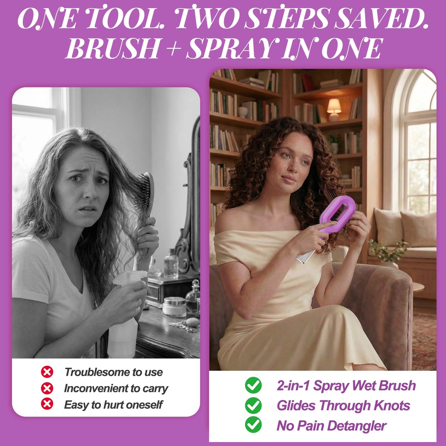 2-in-1 Misting Hair Brush with Built-In Water Spray, Fine Mist Detangling Hairbrush for Curly, Thick & Wavy Hair, Anti-Frizz Wet & Dry Styling Tool Beauty & Personal Care HNMTWQ