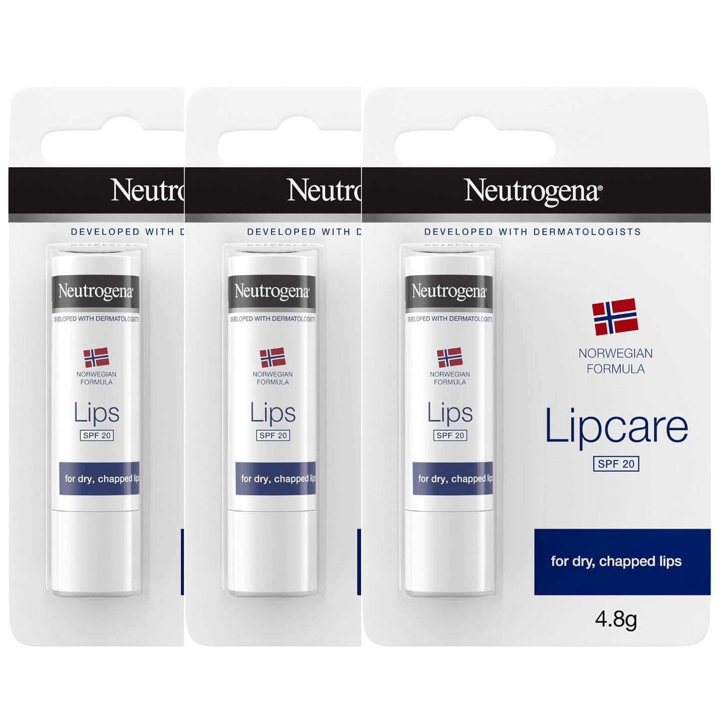 Neutrogena Lipcare Stick Norwegian Formula, for Dry and Chapped Lips, SPF 20 Lip Care 0.16 Ounces, Pack of 3 Beauty and Personal Care Neutrogena