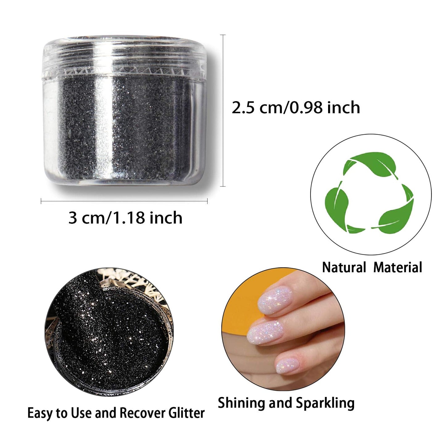 Allstarry 2 Colors Nail Glitter Dust - White Black Sand Powder Shining Sugar Effect Glitter Candy Coat Cosmetic Festival DIY Nail Art Decoration Beauty & Personal Care Allstarry