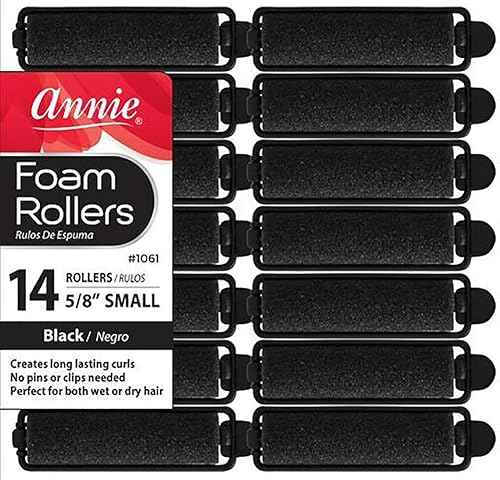 Annie- Salon Style Small Foam Hair Rollers - (5/8") Black - (14) Piece Set - Soft Heat-less Hair Curling Tools Beauty & Personal Care Annie