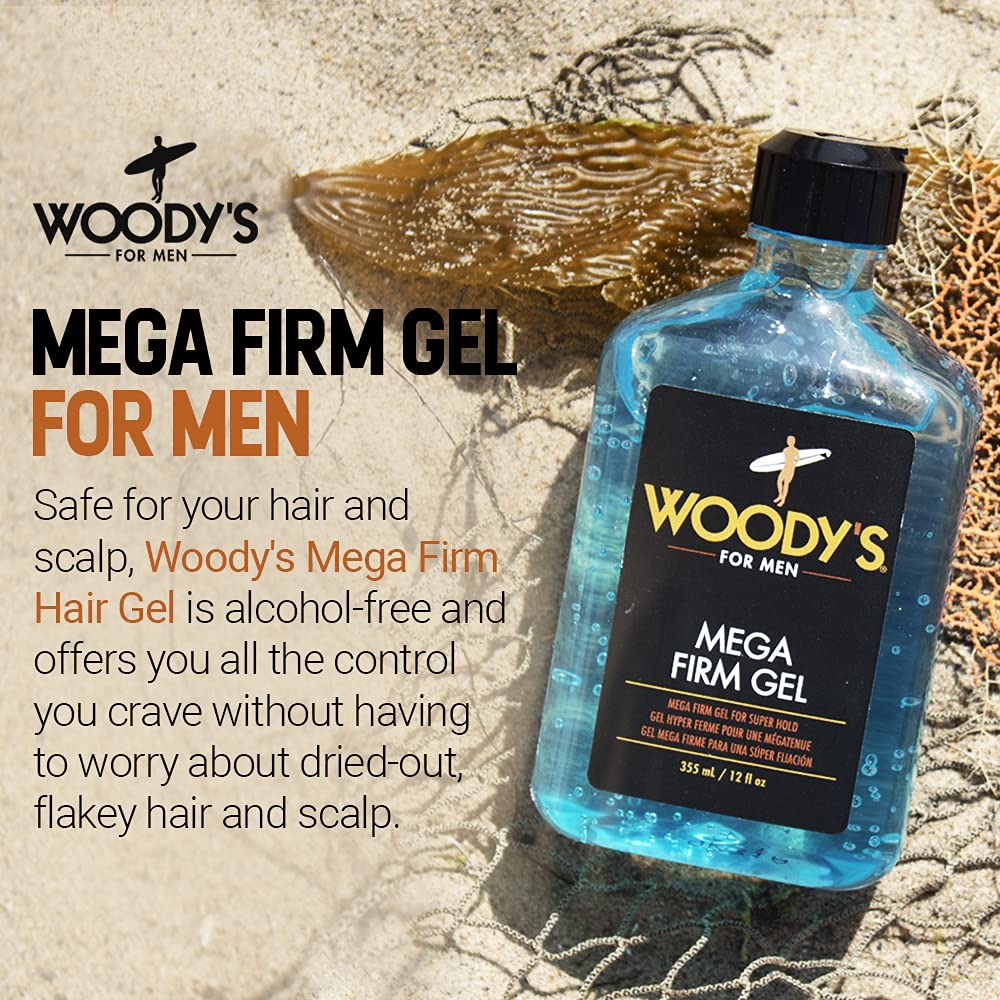 Woody's Mega Firm Hair Gel for Men, Strong Hold, Alcohol-Free, No Flakes, Men's Hair Gel for Strong Hold Styling, Mens Styling Gel - 12 fl oz Beauty & Personal Care Woody's