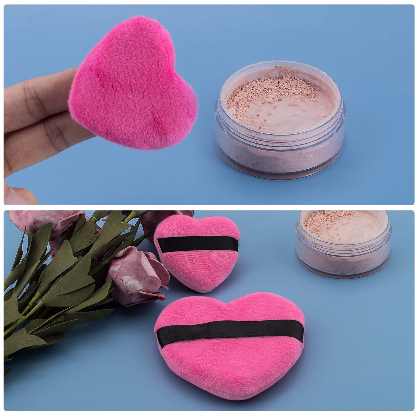 OIIKI 4PCS Makeup Puffs, Cotton Powder Puff, Makeup Tool Sponges Blender, in Love Shape with Strap, for Cosmetic (2PCS Gray+2PCS Rose) Beauty & Personal Care OIIKI