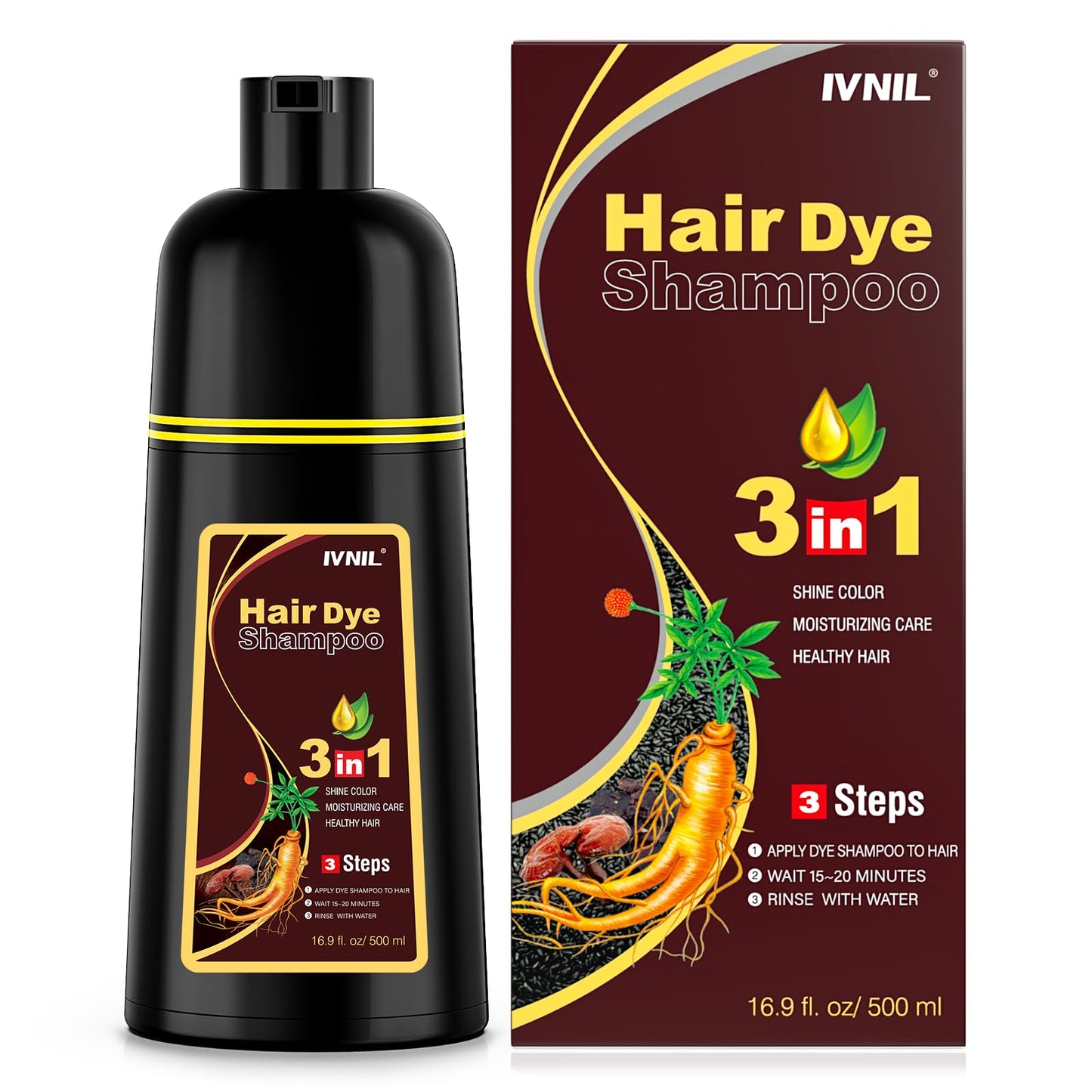 Ivnil Dark Brown Hair Dye Shampoo 3 in 1 Hair Color for Women/Men for Grey Coverage Champu Para Canas Mujer Beauty and Personal Care Ivnil