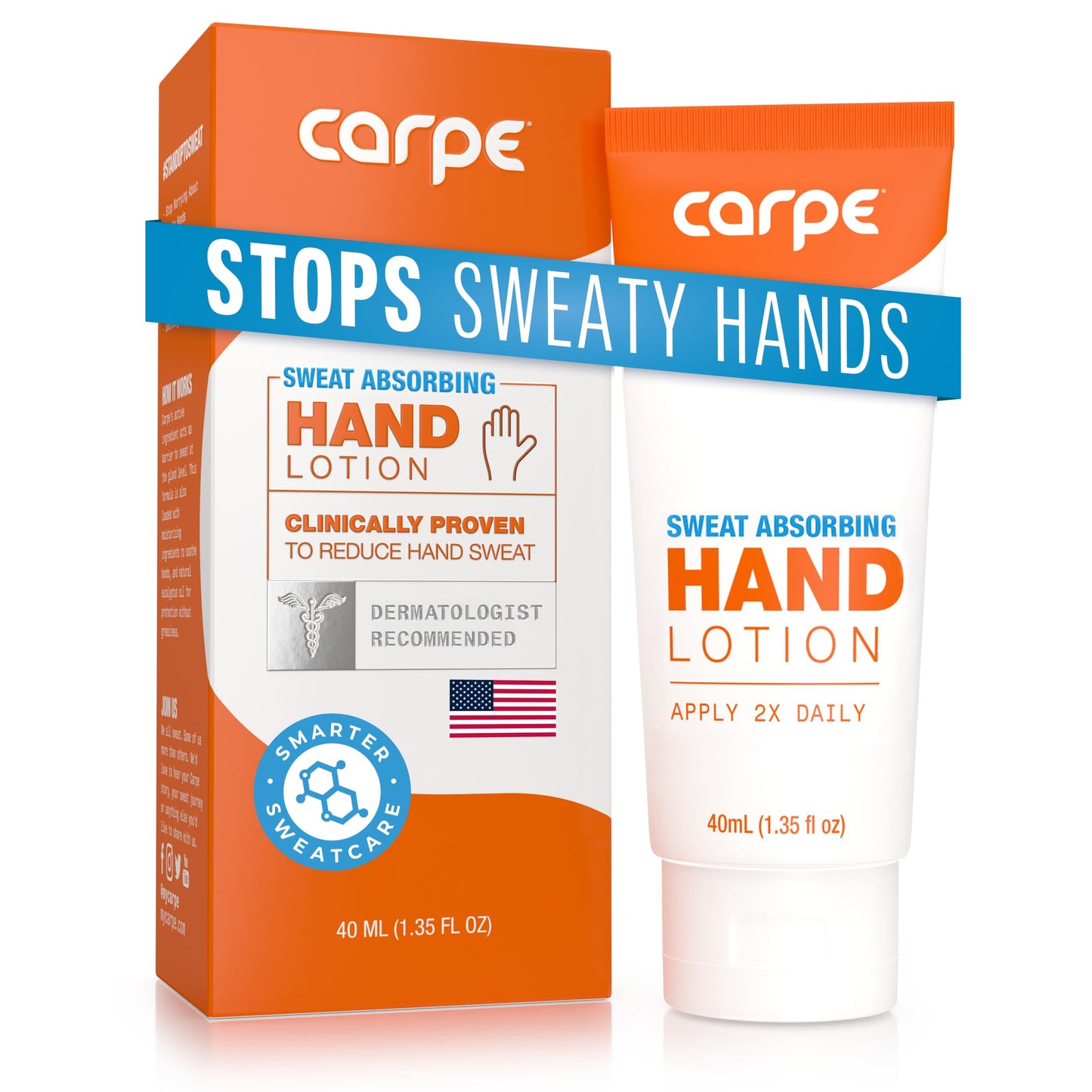 Carpe Sweat Absorbing Hand Lotion, A dermatologist-recommended smooth lotion that helps stop hand sweat, Great for hyperhidrosis (Original Eucalyptus) Beauty & Personal Care Carpe