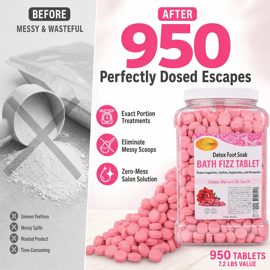 SPA REDI Sensual Rose Bath Fizz Tablets - Effervescent Bath & Foot Soak for Dry & Sensitive Skin - 950-Count Bulk Supply - Pre-Measured Tablets Beauty and Personal Care SPA REDI
