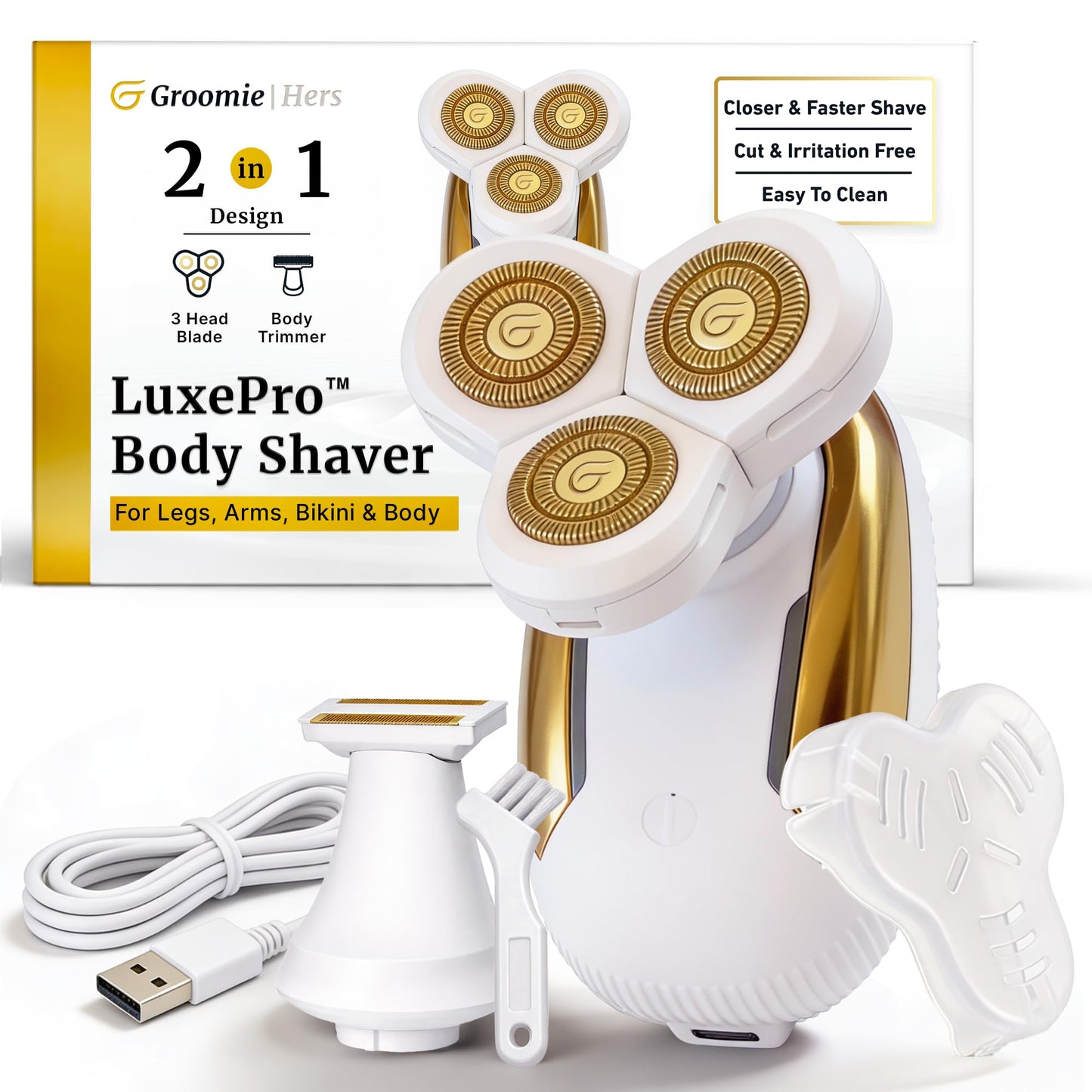 Groomie Hers LuxePro Electric Body Shaver for Women - Women's Rotary Shaver, Razors for Women Sensitive Skin, Wet/Dry Cordless Rechargeable Hair Beauty and Personal Care Groomie