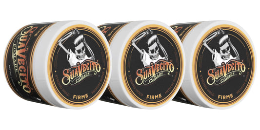 Suavecito Pomade Firme (Strong) Hold 4 oz, 3 Pack - Strong Hold Hair Pomade For Men - Medium Shine Water Based Wax Like Flake Free Hair Gel - Easy Beauty & Personal Care Suavecito