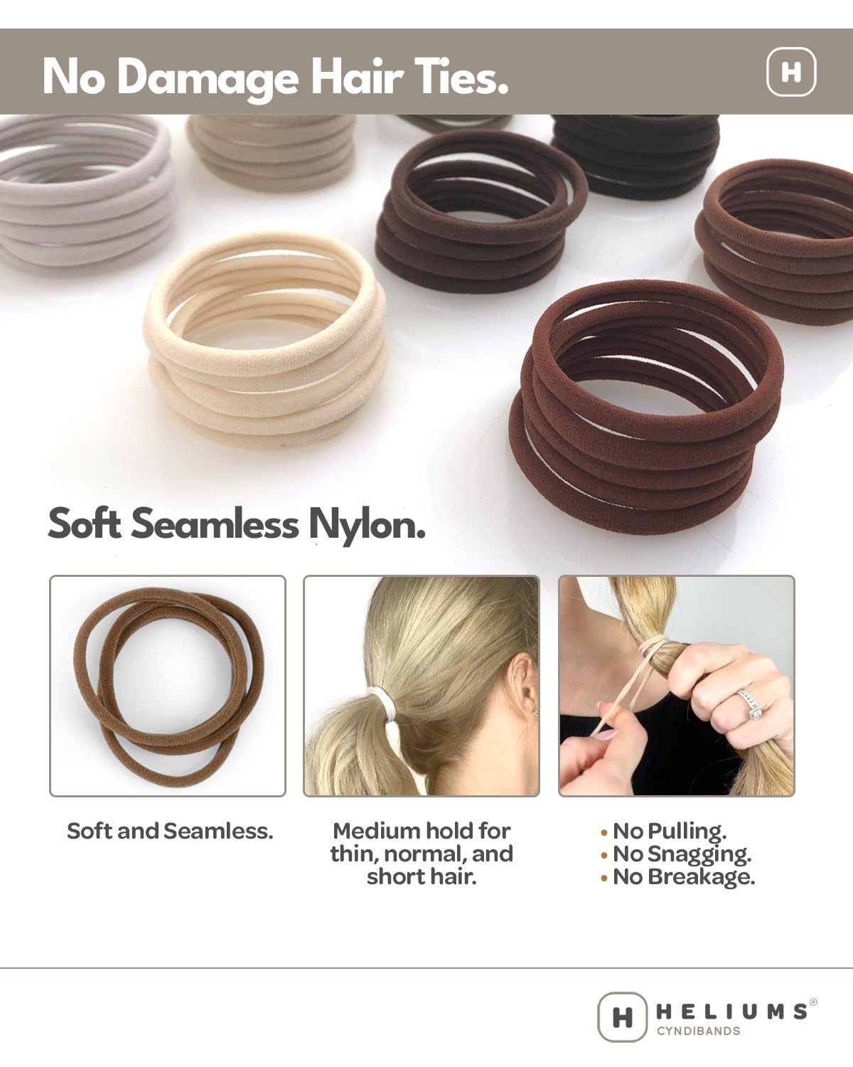 Heliums Thin Seamless Hair Ties - Sandy Blonde - 6mm Nylon No Damage Ponytail Holders, 1.75 Inch, Medium Hold for Thin to Normal Hair - 18 Pack Beauty and Personal Care Heliums