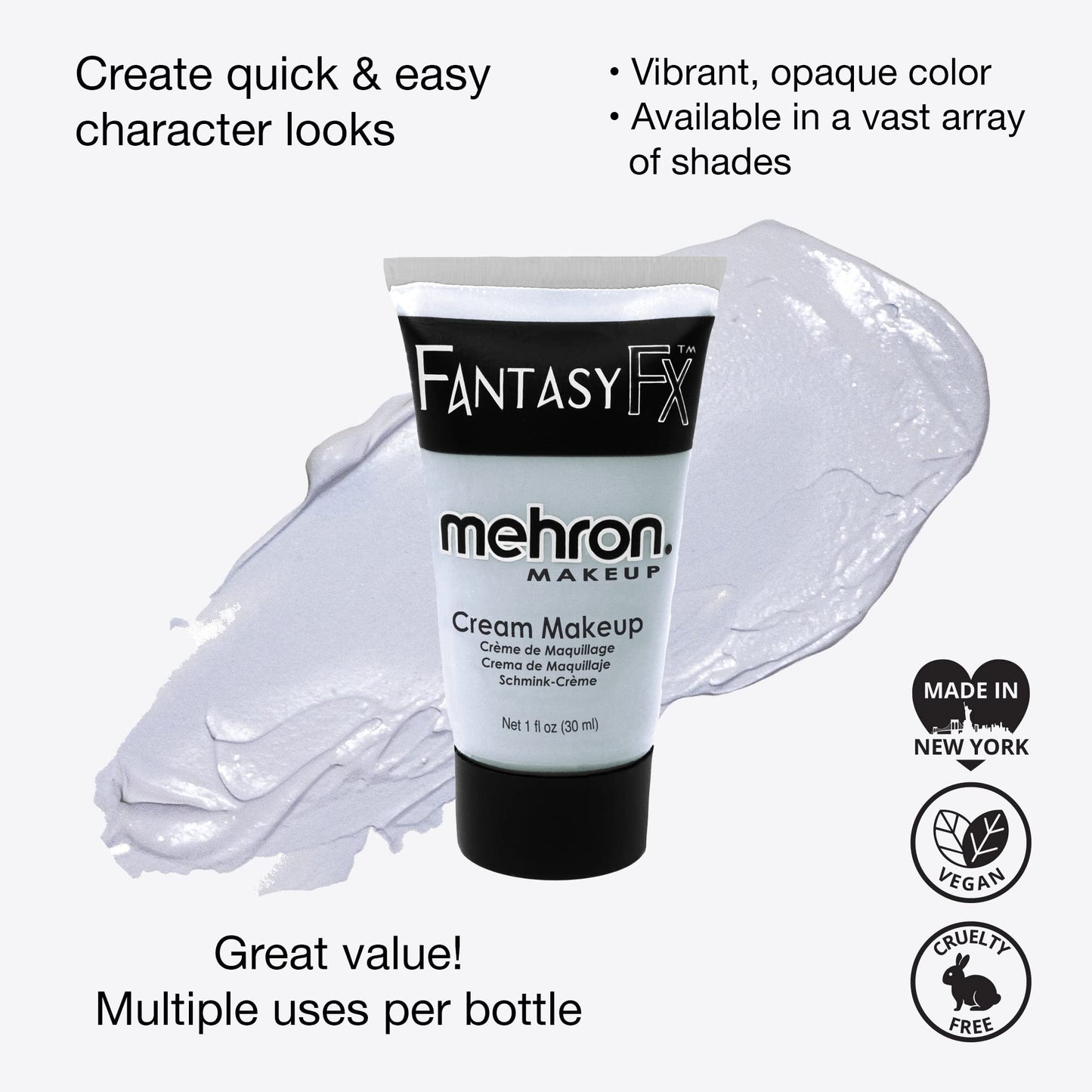 Mehron Makeup Fantasy FX Cream Makeup | Water Based | Halloween | Moonlight White Face & Body Paint For Adults 1 fl oz (30ml) (Moonlight White) Beauty & Personal Care Mehron