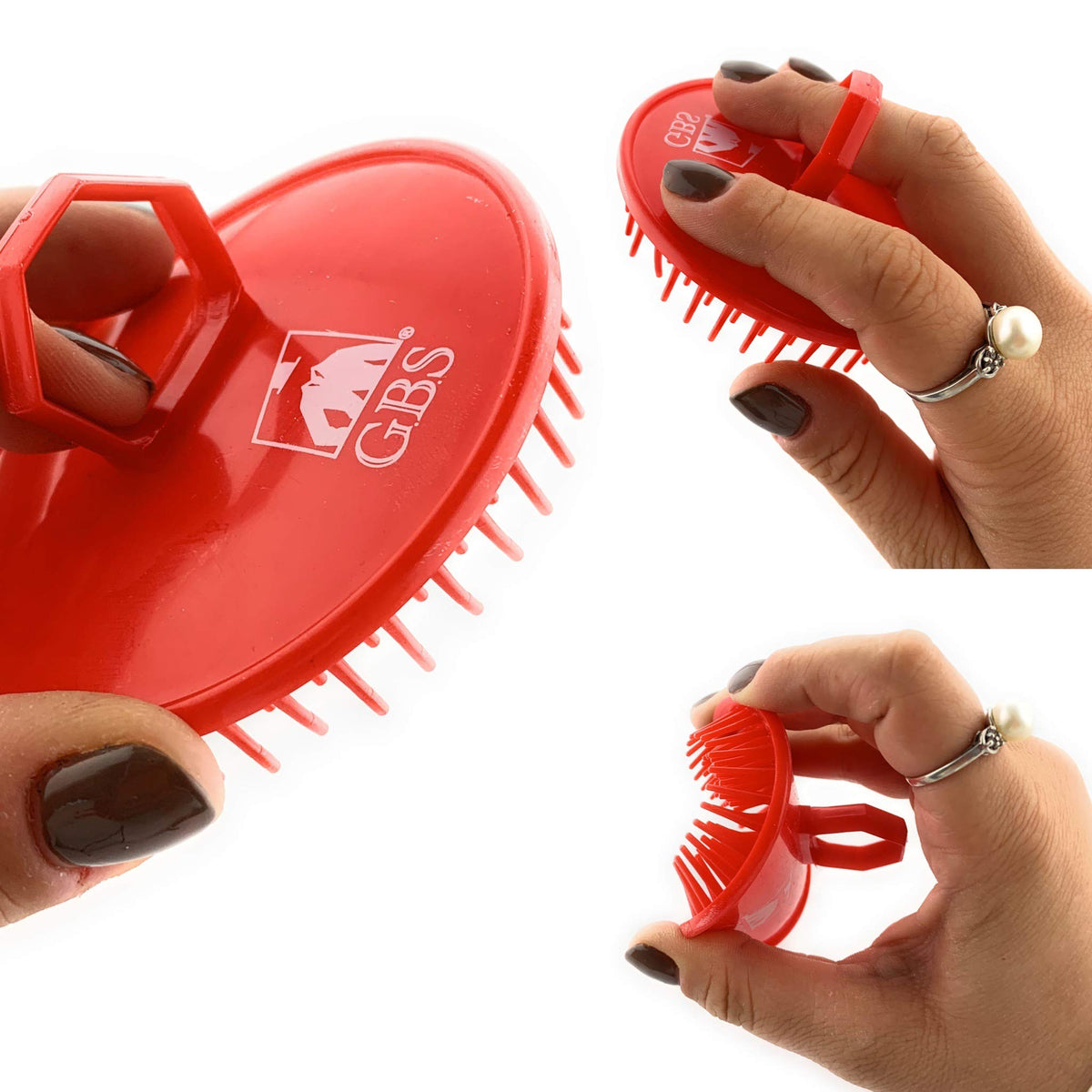 G.B.S Shampoo Scalp Massage Brush, Grooming Travel Effortless Glide Fine Tooth Durable Material, Pack of 6, Red