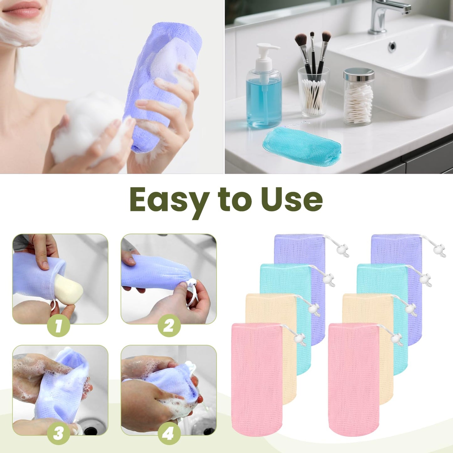 8 Pcs Mesh Soap Bags, Bar Soap Saver Bags, Bubble Foaming Nets Pocket with Drawstring for Facial Cleaning Body Wash (Multicolor) Beauty and Personal Care Tweruna