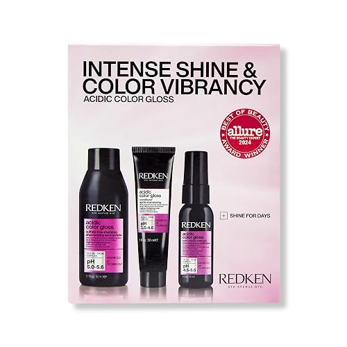 Redken Acidic Color Gloss Shine Mini Kit - Sulfate-Free Shampoo, Conditioner & Heat Protect Leave In Treatment for Hair Shine & Vibrant Color, Travel Beauty & Personal Care Redken