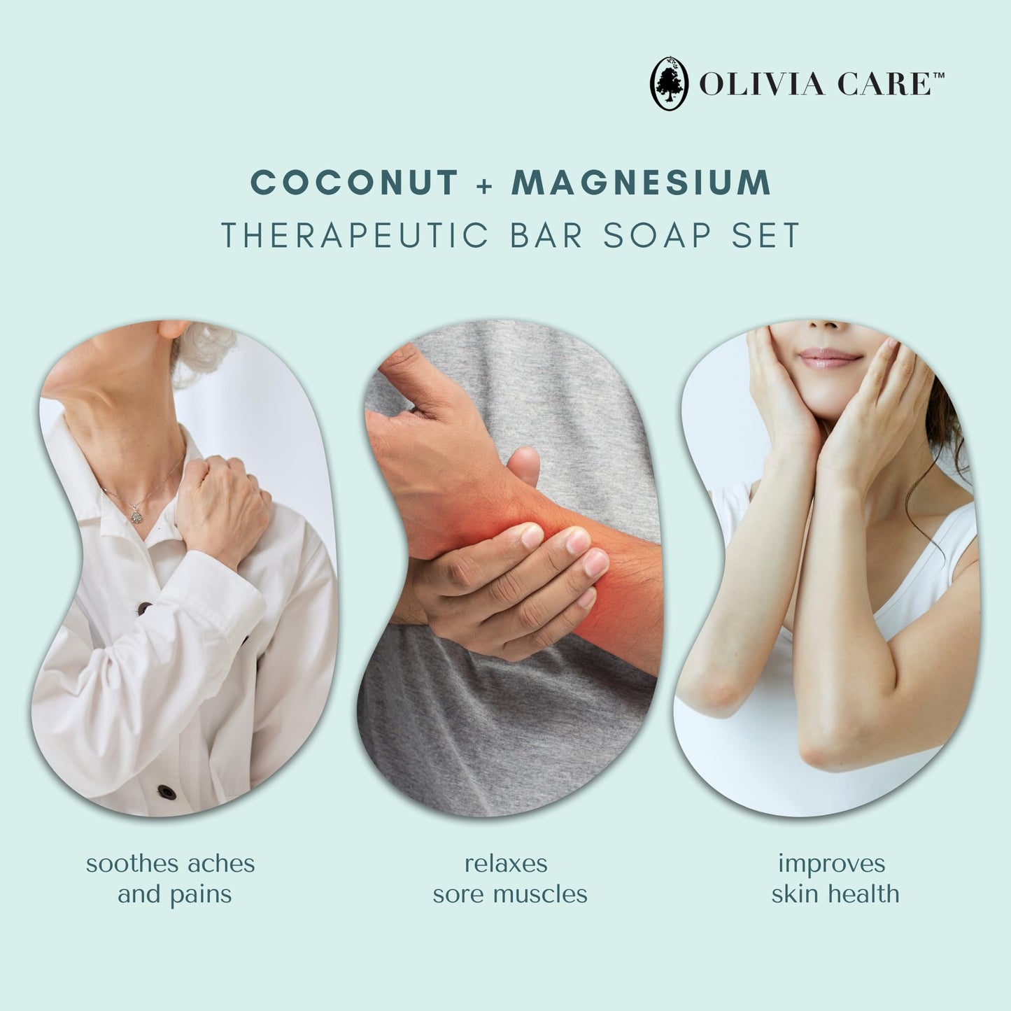 Coconut Magnesium Organic Bar Soap - Natural Moisturizing Body Soap for Sensitive Skin - Triple Milled Soap with Coconut Oil - Plastic Free 3 Pack Beauty & Personal Care Olivia Care