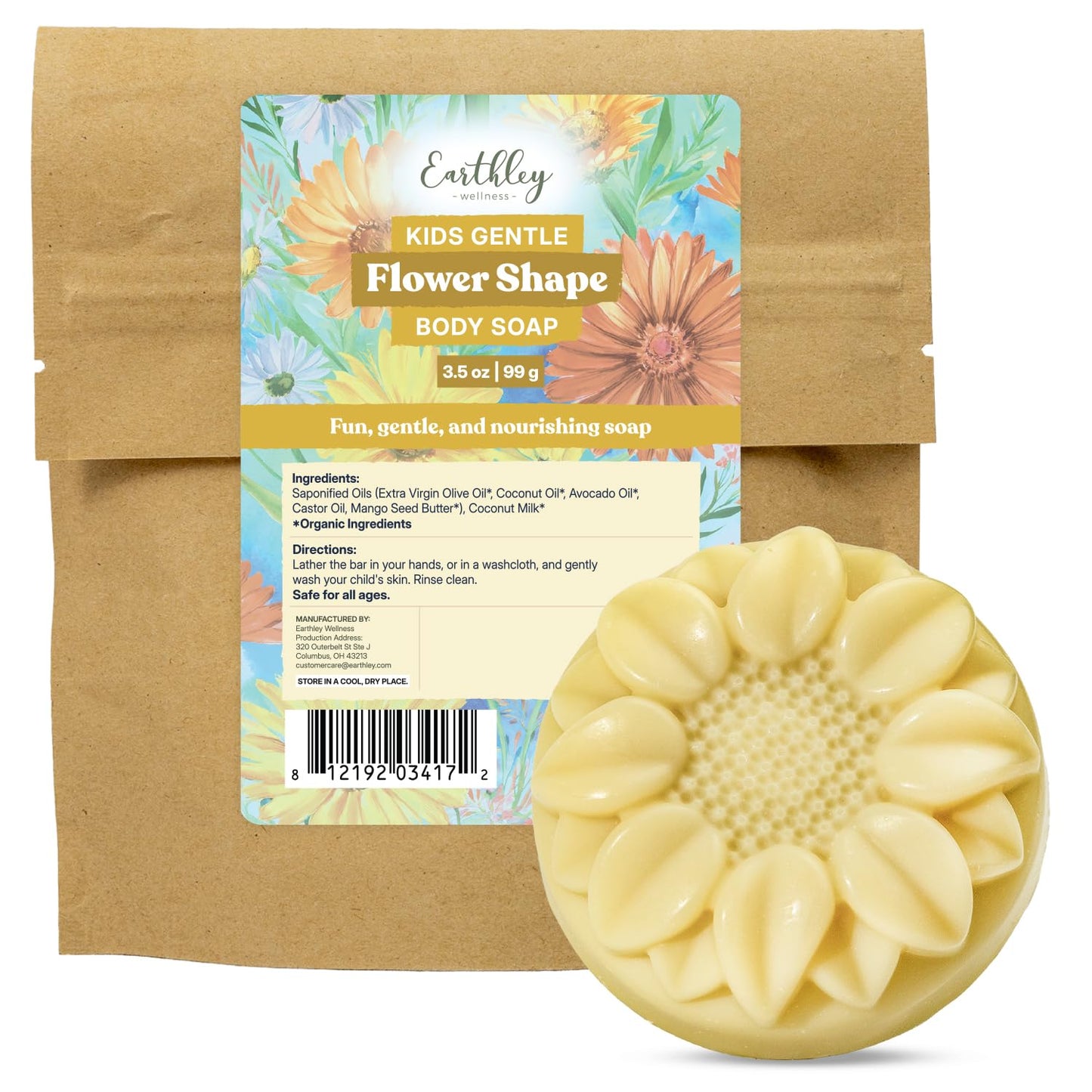 Earthley Kids Gentle Body Soap, Natural Coconut Milk Bar Soap for Kids & Babies, Moisturizing Sensitive Skin Cleanser, Organic Oils, Sulfate & Paraben Beauty & Personal Care Earthley Wellness