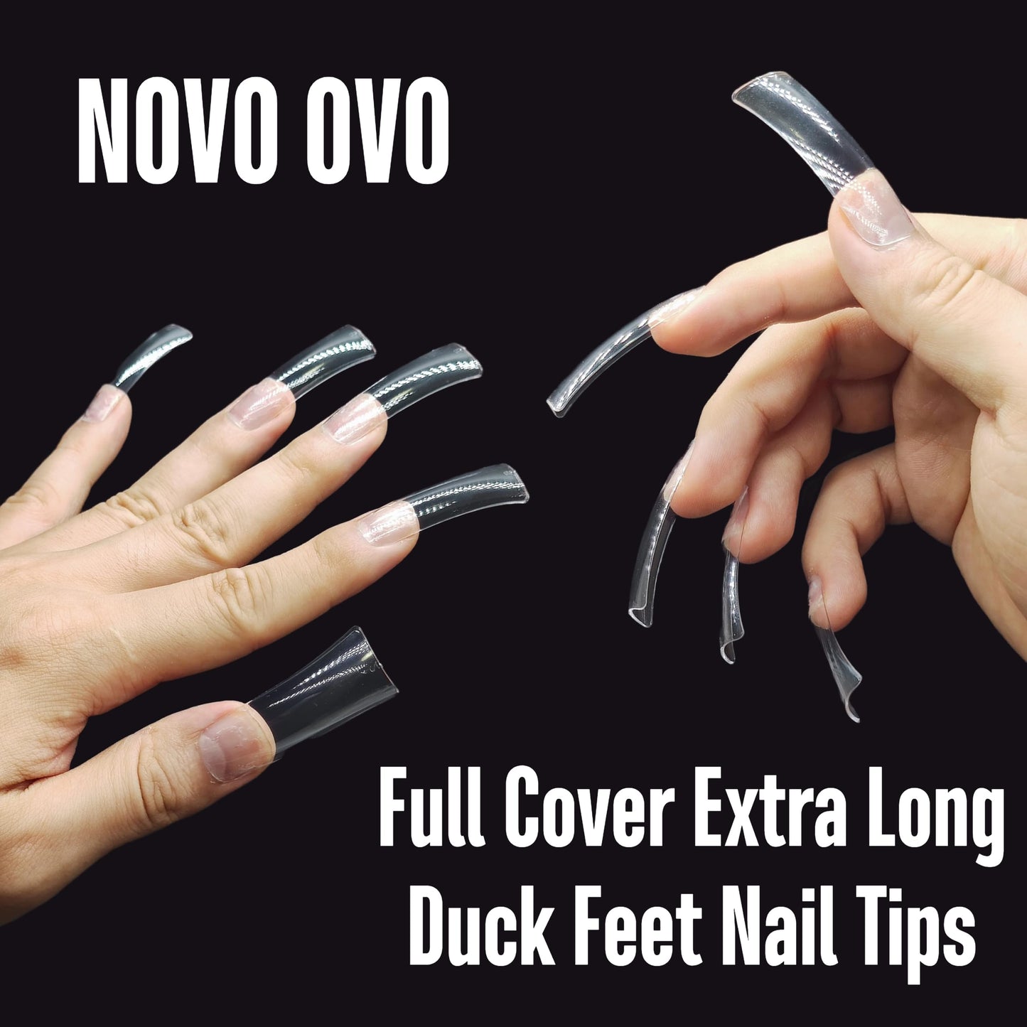 NOVO OVO 120 pcs Extra Long Duck Nail Tips Full Cover for Acrylic, Clear XL XXL Flare Feet Nails Press On, Y2K Vibe Wide French Soft Gel False Nail Beauty & Personal Care NOVO OVO