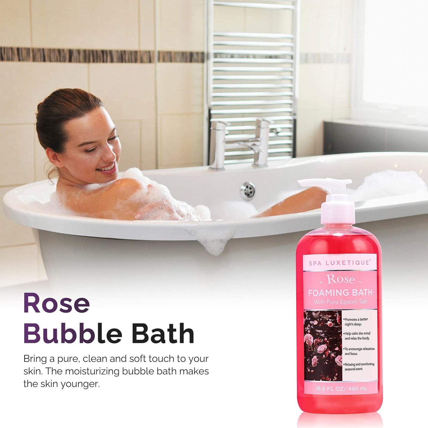 Spa Luxetique Bubble Bath, Foaming Bath with Epsom Salt, Chamomile Rose and Lavender Scent Bathing Set, 3 Pack 49.8 fl oz Christmas Gifts Set Beauty & Personal Care spa luxetique