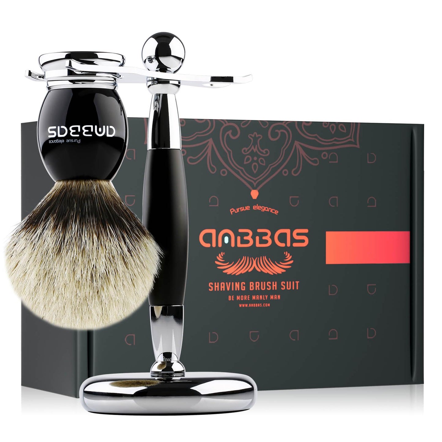Anbbas Shaving Brush and Stand,Silvertip Badger Hair Brush Black Resin Alloy Handle with Stainless Steel Shaving Stand for Double Edge Safety Razor Beauty and Personal Care Anbbas