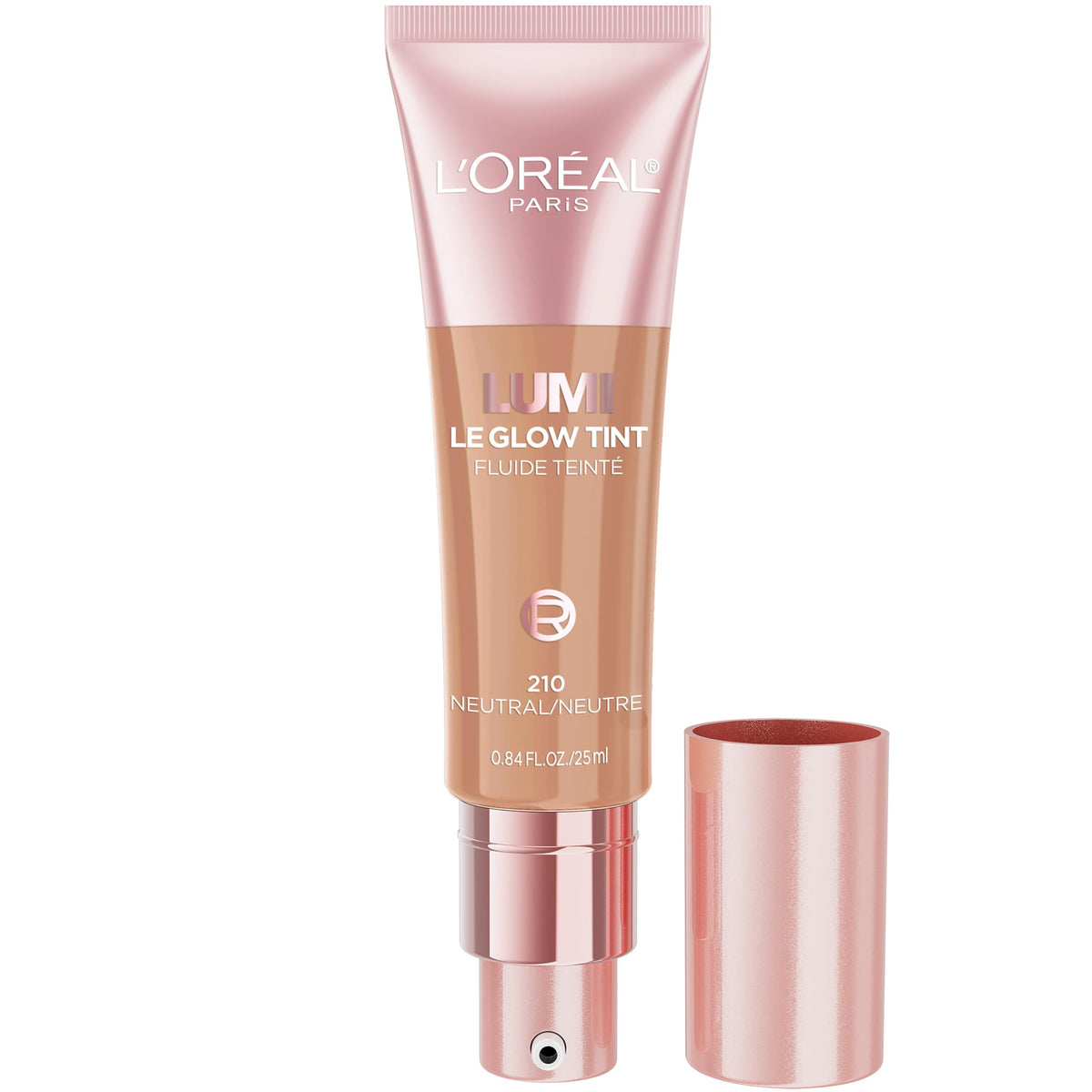 L'Oreal Paris Lumi Le Glow Skin Tint, Lightweight Water-Based Tinted Serum with Foundation-Like Coverage, Glow Illuminator, Neutral 210, 0.85 Fl Oz