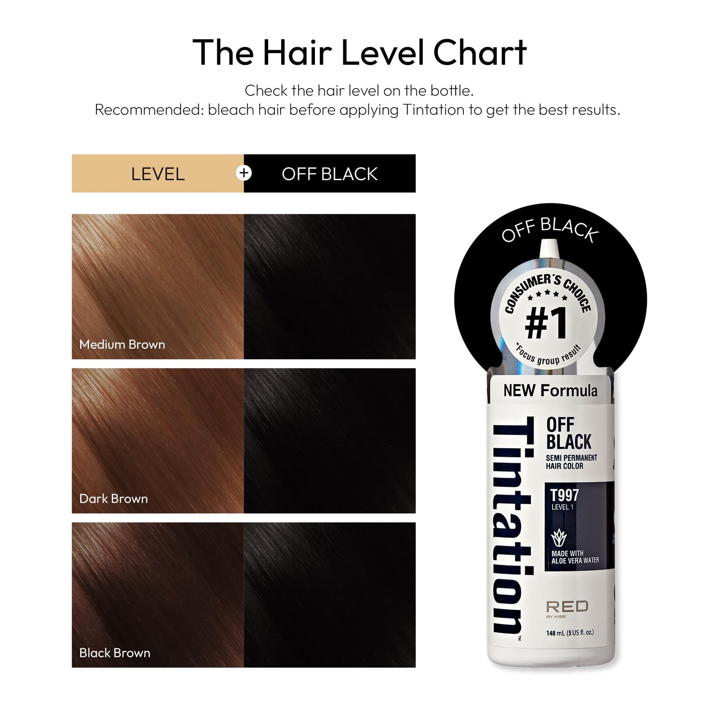 Red by Kiss Tintation Semi-Permanent Hair Color, Aloe Vera Water Based, Argan Oil, Olive Oil, Collagen & Keratin, Long-Lasting Color Dye (Off Black, 5 Beauty & Personal Care Red by Kiss