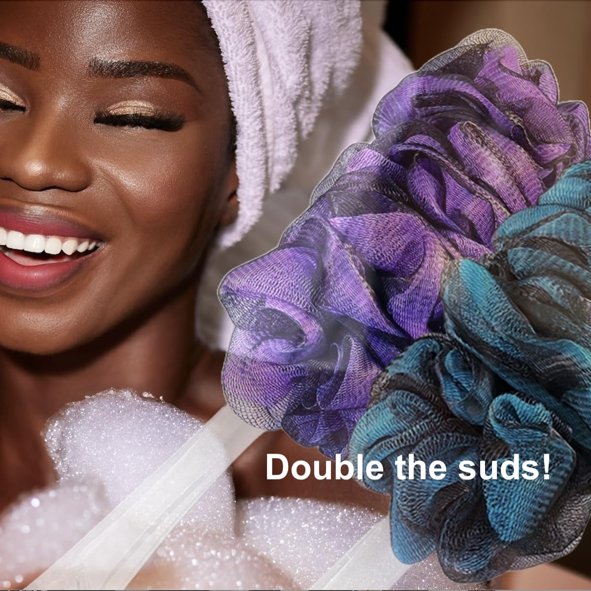 SHOWER BOUQUET Loofah-Charcoal Back-Scrubber Color-2-Pack // Long-Handle-Loofa-Lufa Bath-Sponge Brush/Extra Large Soft Mesh for Men & Women Beauty & Personal Care Shower Bouquet
