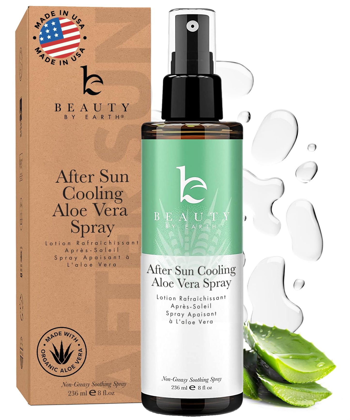 Beauty by Earth After Sun Cooling Aloe Vera Spray - USA Made With Organic Aloe Vera, Fast Absorbing After Sun Care for Sunburn Relief, Skin Cooling Beauty & Personal Care Beauty by Earth
