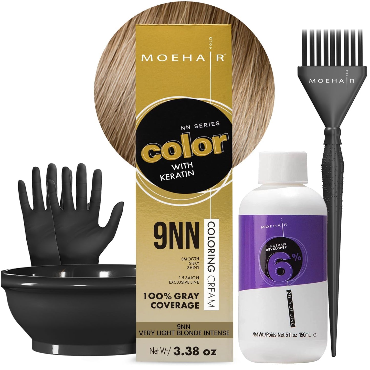 MOEHAIR Hair Coloring Kit | 9NN Permanent Hair Color (Very Light Blonde Intense), 20 Volume Developer 6%, Coloring Brush, Gloves & Mixing Bowl| Beauty & Personal Care MOEHAIR