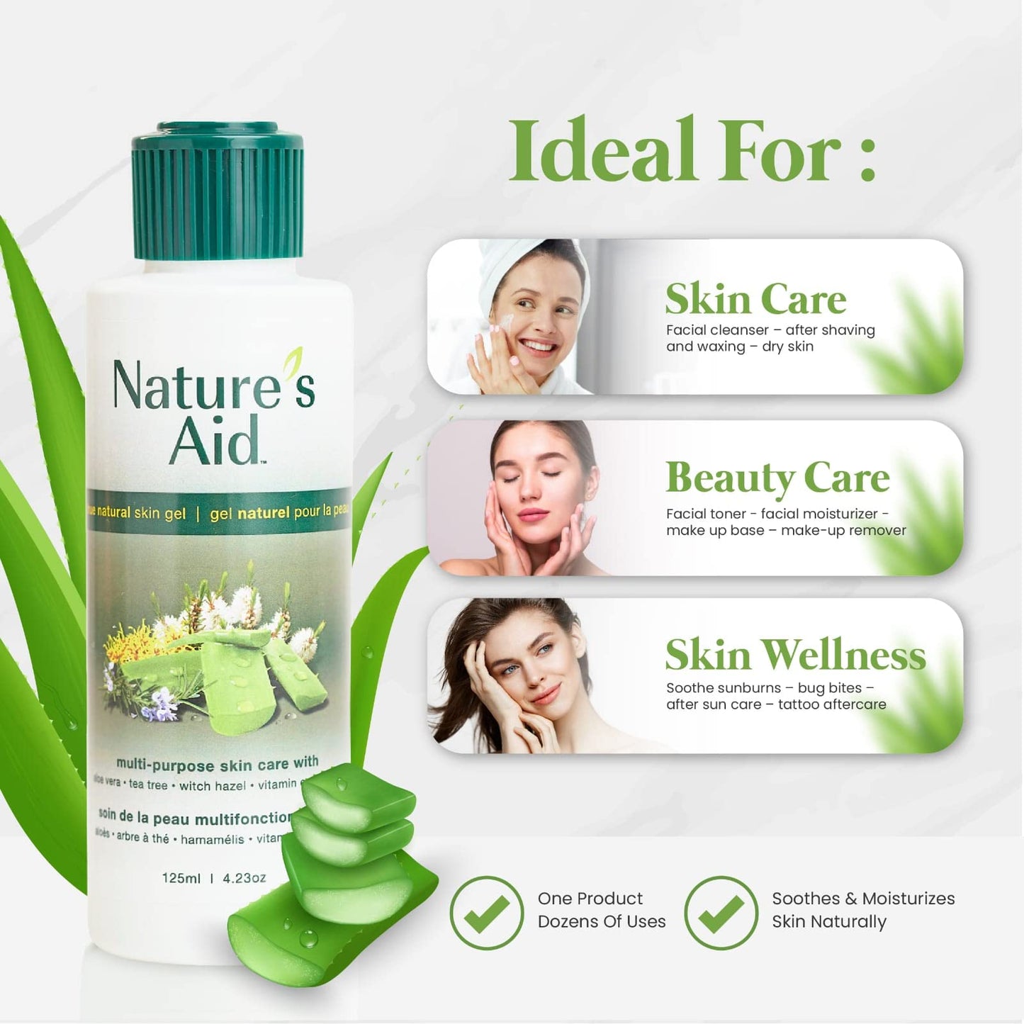 Natures Aid Original Skin Gel 125ml Award-Winning Multipurpose Formula Featuring Aloe Vera Gel Extract - 3X Factor. Works for After Sun Care, Dry Beauty & Personal Care Natures Aid