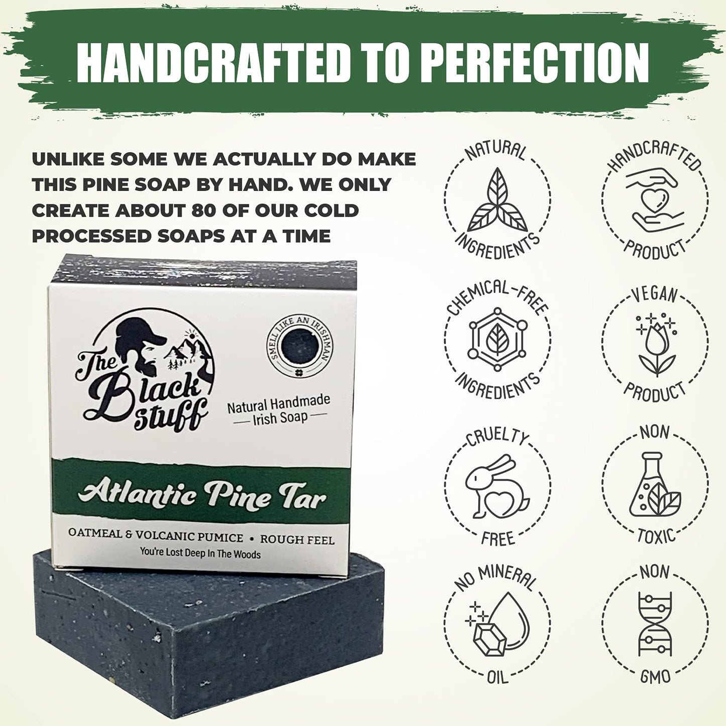 The Black Stuff Pine Tar Soap - Mens Bar Soap Made with Pine Tar, Organic Ingredients and Essential Oils - Handmade Cold Process Body Soap for Men Beauty & Personal Care The Black Stuff
