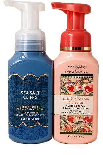 Bath & Body Works Peach Blossom & Nectar + Sea Salt Cliffs Foaming Hand Soap Set of 2 - Fresh Fruity Coastal Blend Beauty & Personal Care Bath & Body Works