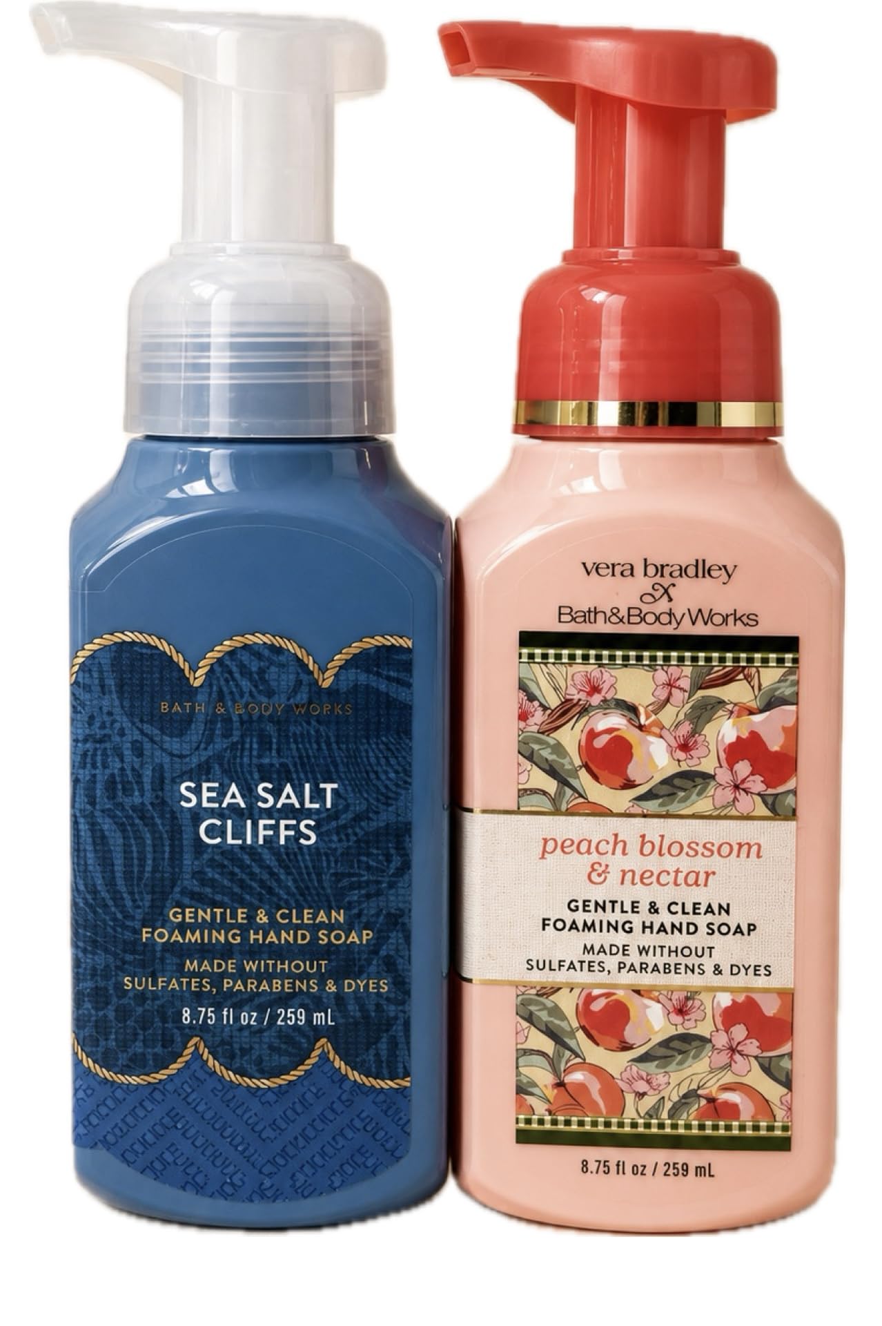 Bath & Body Works Peach Blossom & Nectar + Sea Salt Cliffs Foaming Hand Soap Set of 2 - Fresh Fruity Coastal Blend Beauty & Personal Care Bath & Body Works